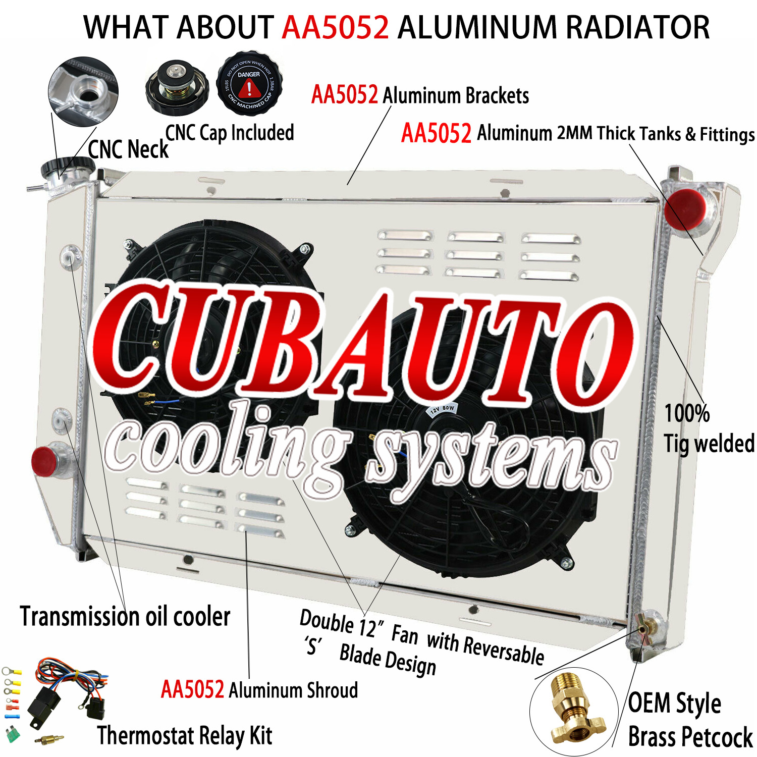 3-ROW Radiator+Shroud Fan+Relay FOR 72-79 Ford Thunderbird Torino/Ranchero AT/MT