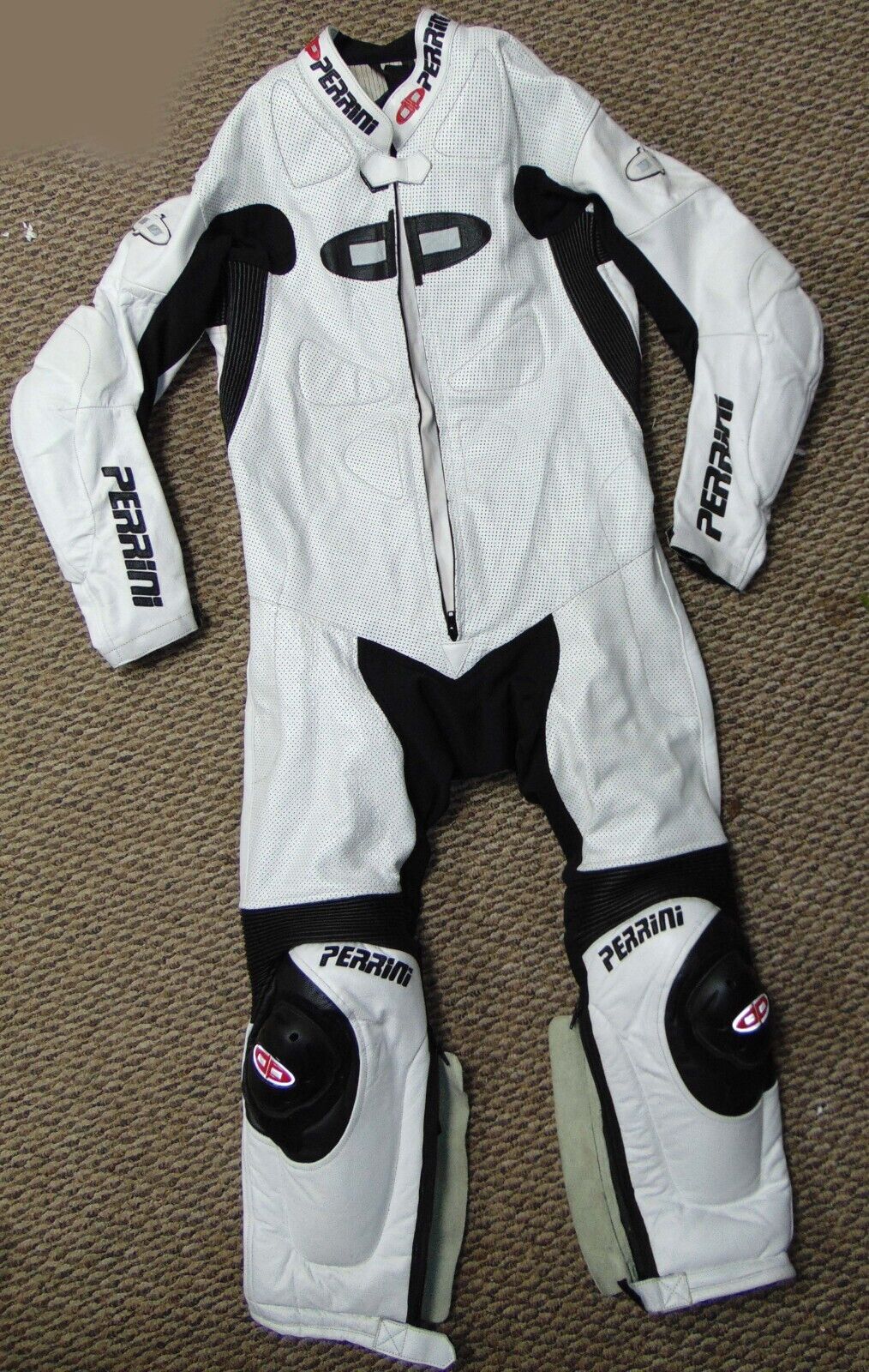 Perrini White Black Leather Racing Motorcycle Riding Suit 48 XL