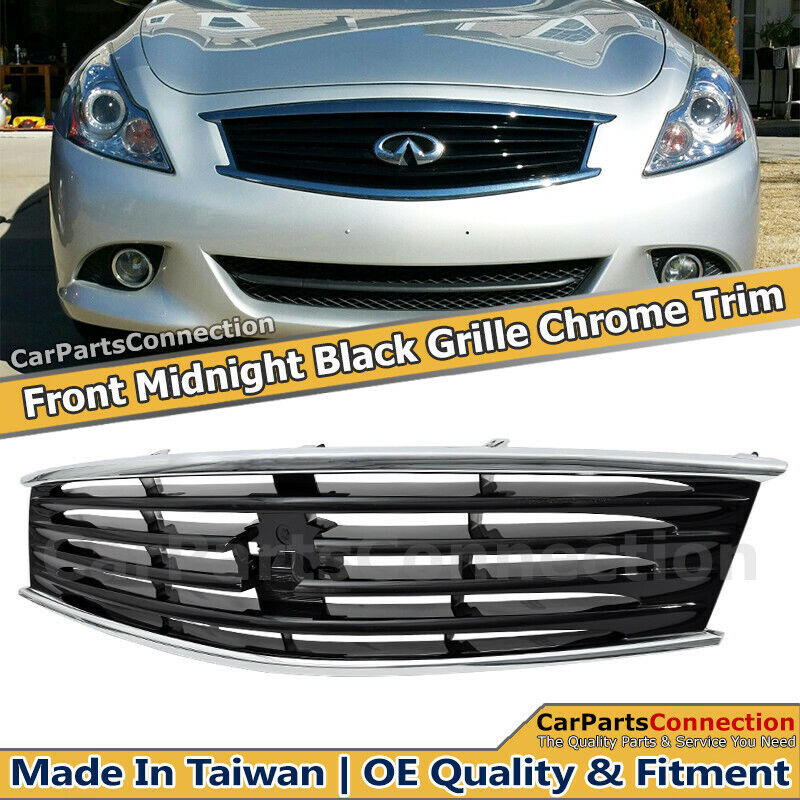 For Inifinti G37 Coupe 2008-2013 Q60 2014-2015 Midnight Black Grille Chrome Trim