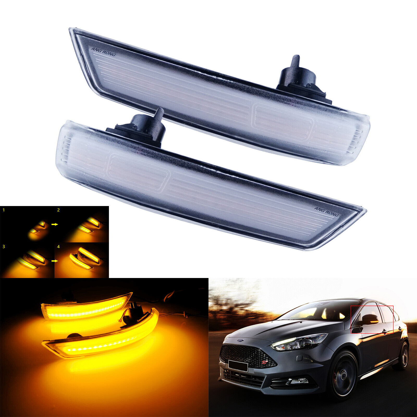 2x For Ford Focus MK2 MK3 Mondeo Dynamic LED Wing Mirror Indicator Signal Lights