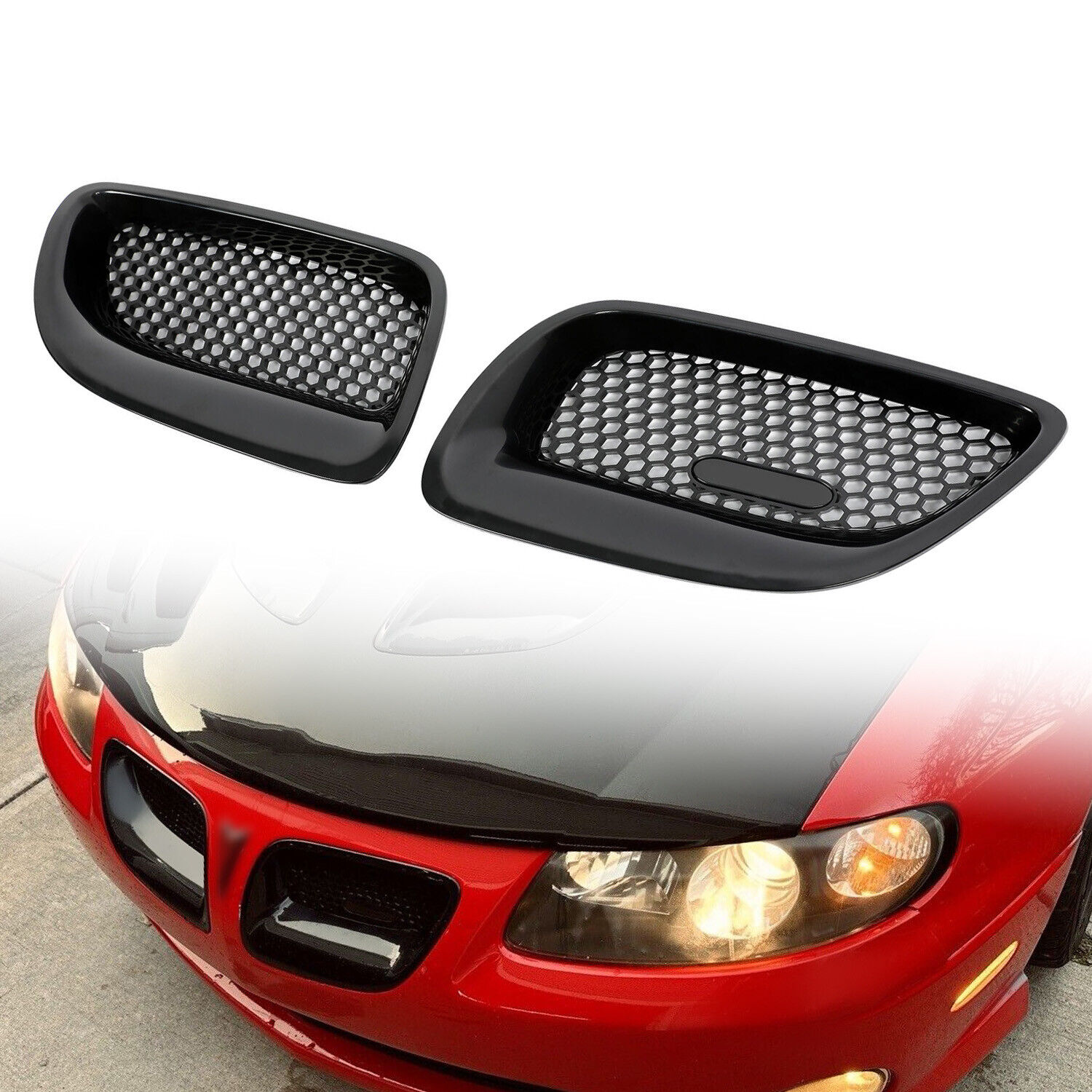 Left&Right Front Upper Kidney Grille Insert Black ABS For Pontiac GTO 2004-2006
