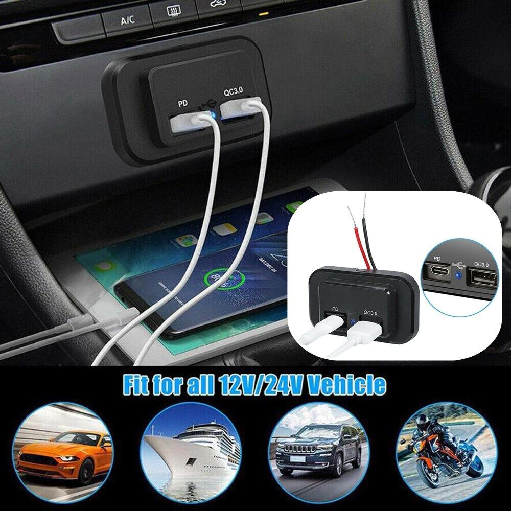 PD Type C USB Port Car Fast Charger Socket Power Outlet Panel Mount Waterproof