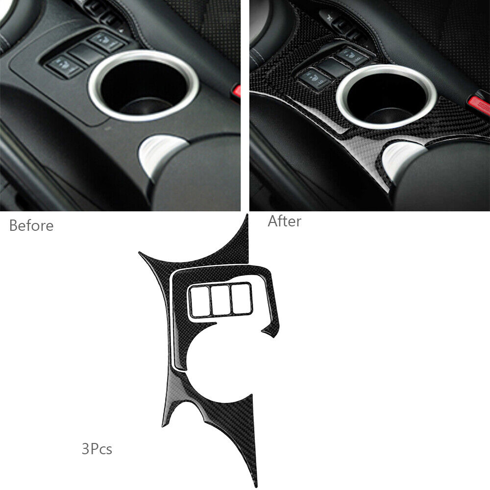 3Pcs For Nissan 370Z 2009-2020 Carbon Fiber Console Water Cup Holder Panel Trim