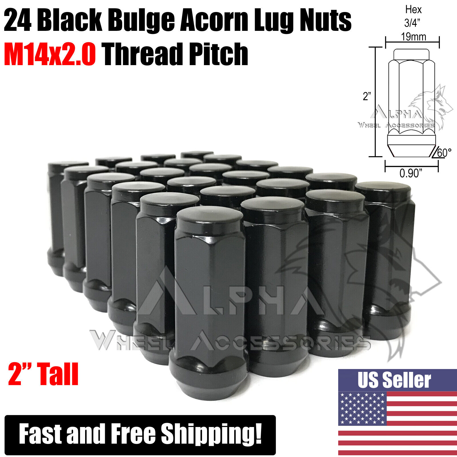 24 Black Bulge Acorn Lug Nuts 2\