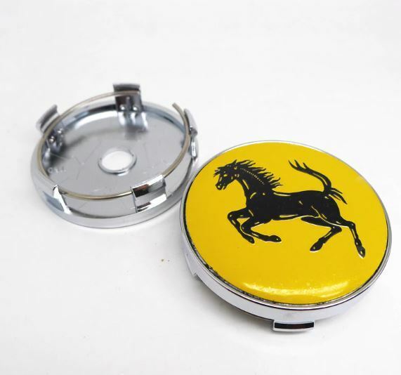 4pcs 60 mm Horse Logo Yellow Black Alloy Wheel Center Caps Hub Rim Caps