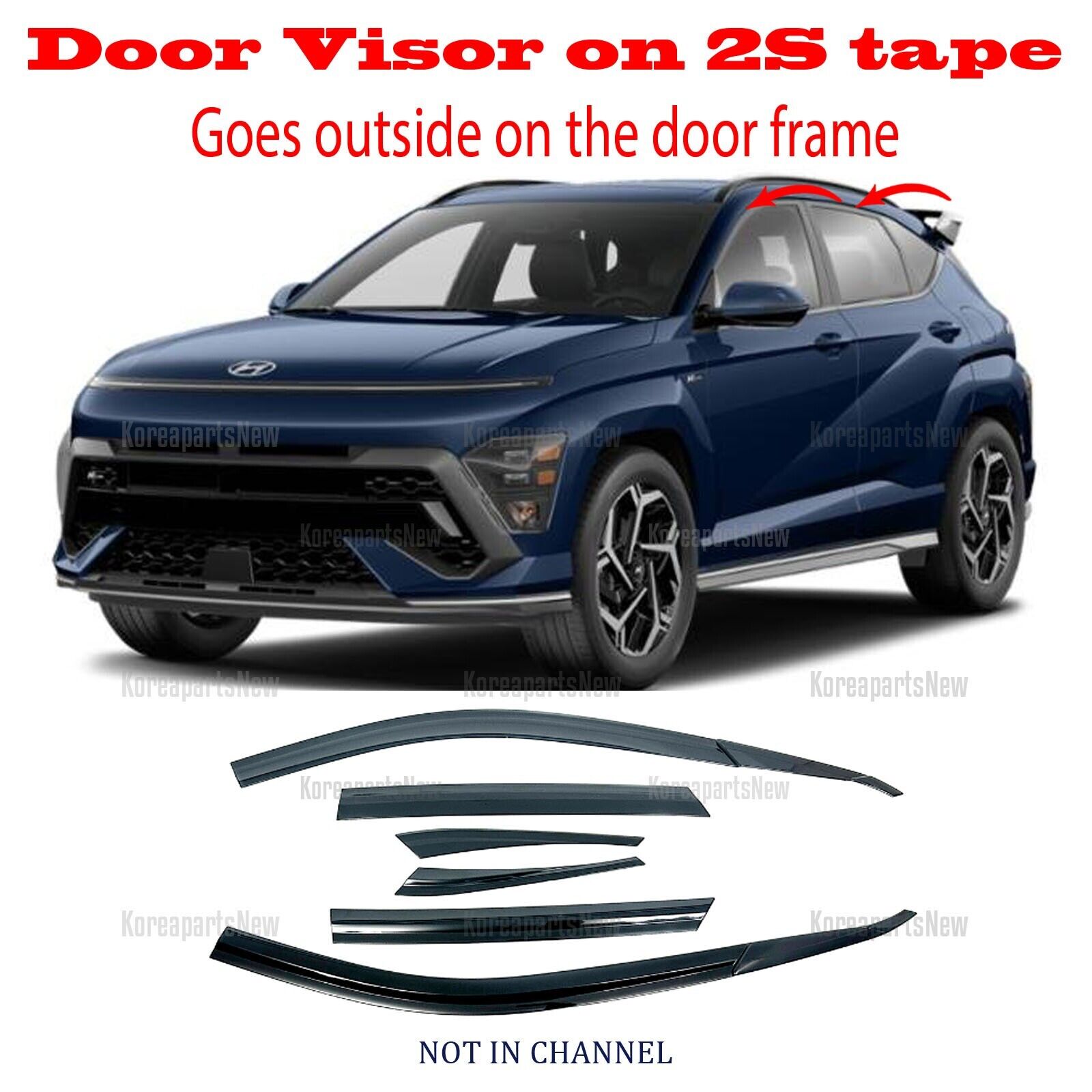 2S Tape Smoke Dark Door Window Vent Visor Deflector ⭐6pcs⭐ Hyundai Kona 2024