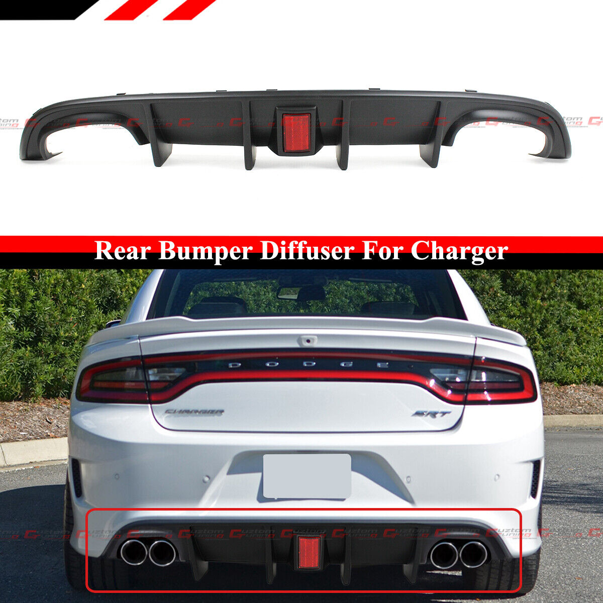 For 15-2022 Dodge Charger SRT R/T Scat Pack Quad Tip Rear Diffuser Red Reflector