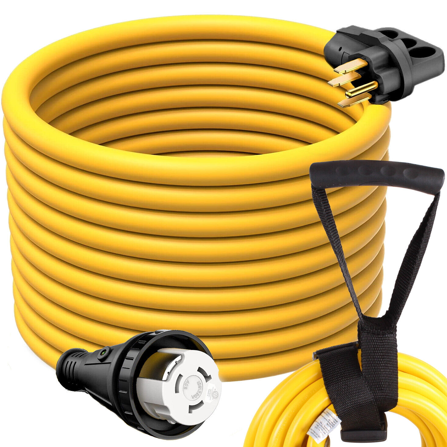 RV Extension Cord 50ft 50 amp Twist Lock 1450P to SS2-50R 50 Foot Travel Trailer