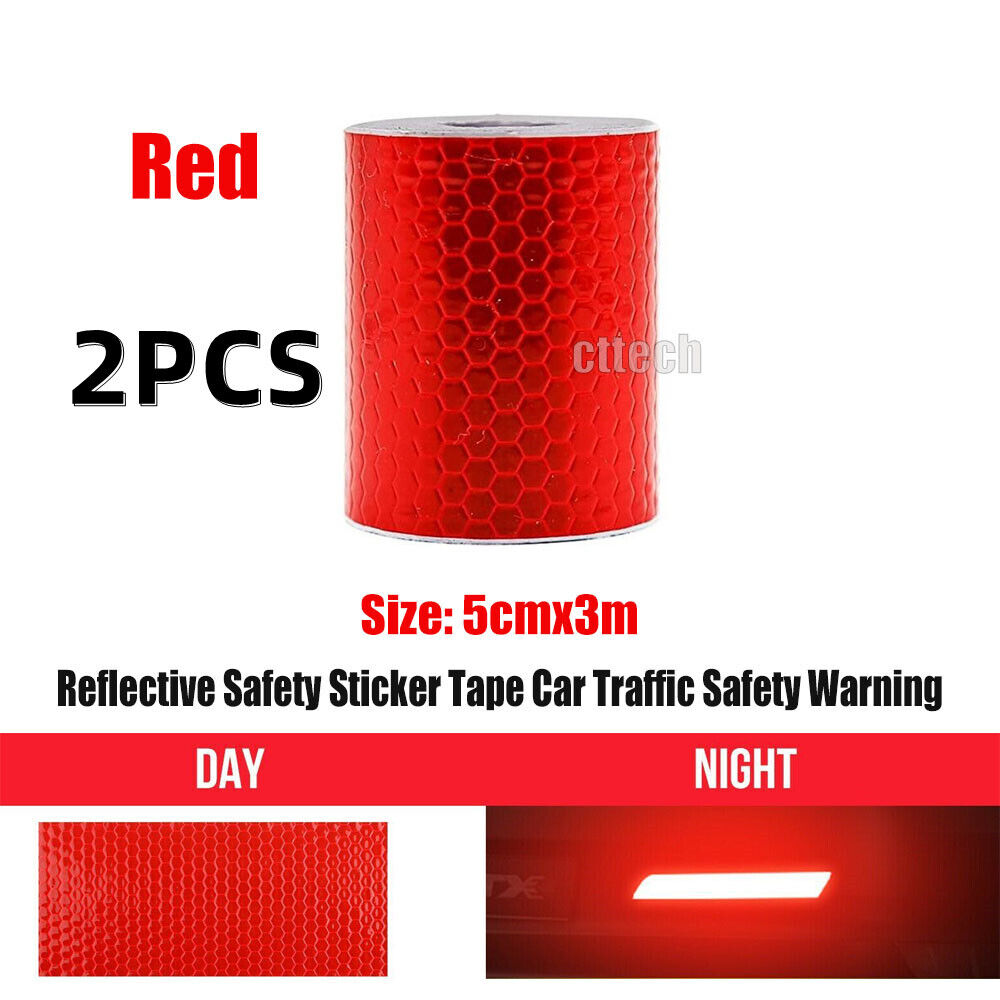 2x RED Reflective Safety Sticker Reflector Tape Car Night Traffic Safety Warning