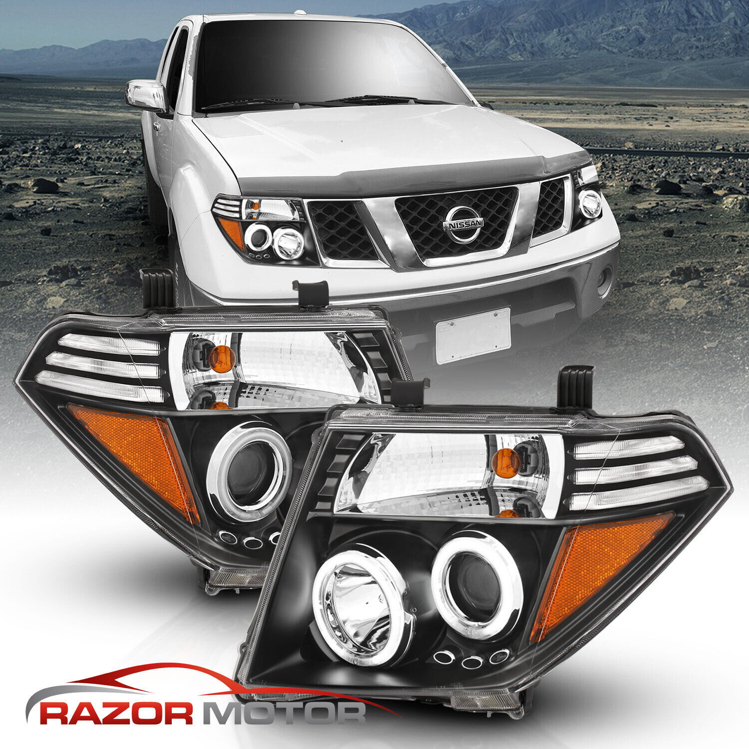 For 05-08 Frontier/Pathfinder LED Halo Projector BLACK Headlights