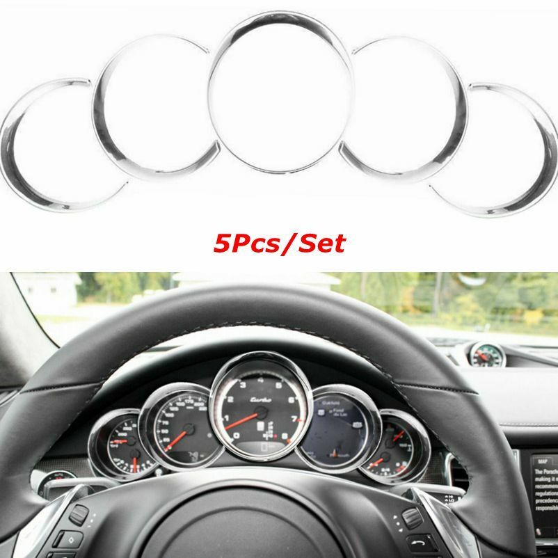 5Pc Chrome Silver Dashboard Meter Ring Covers Trim For Porsche Cayenne 958 11-18
