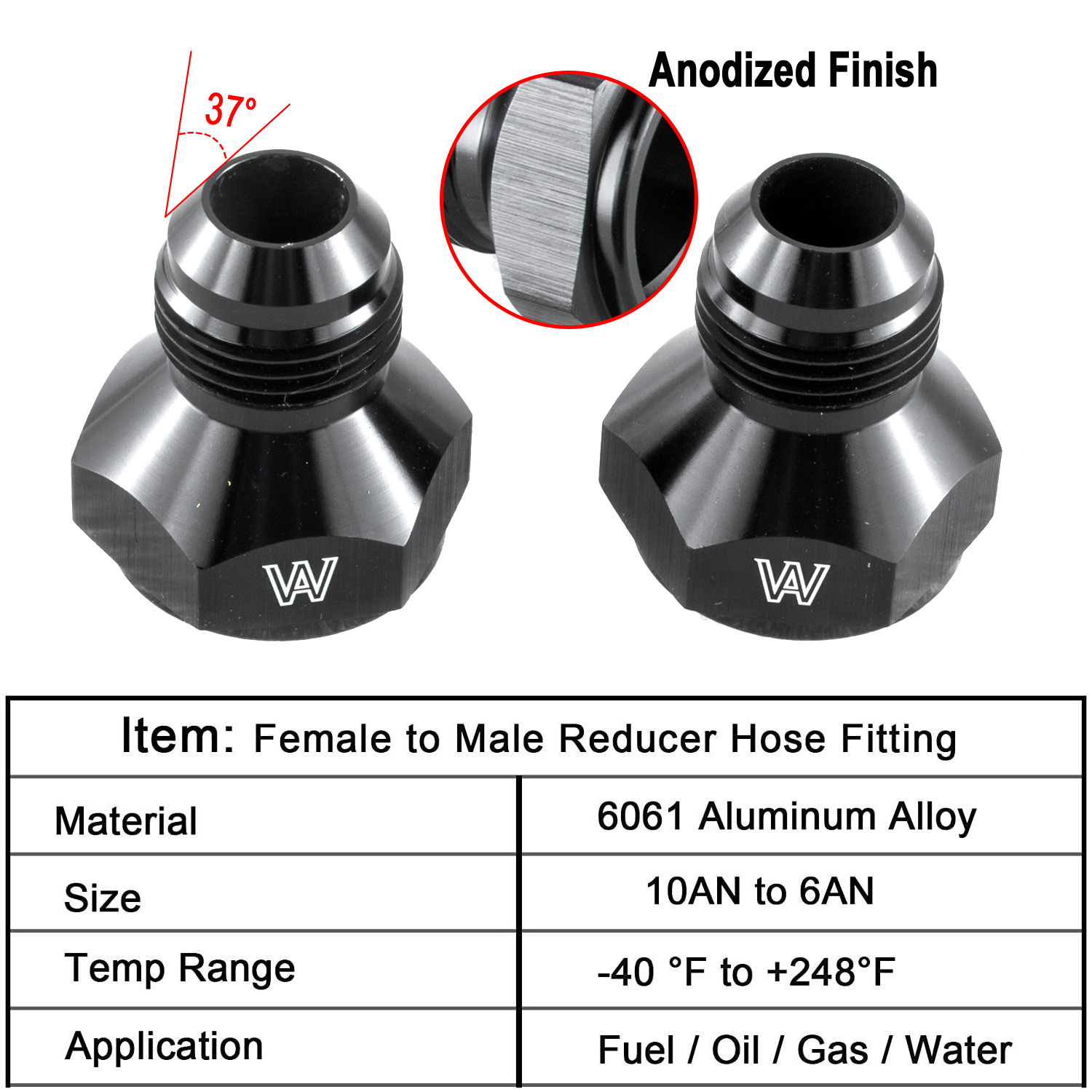 2Pcs Female AN8  AN10 to AN6  AN8 Male Flare Reducer Hose Fitting Adapter Black
