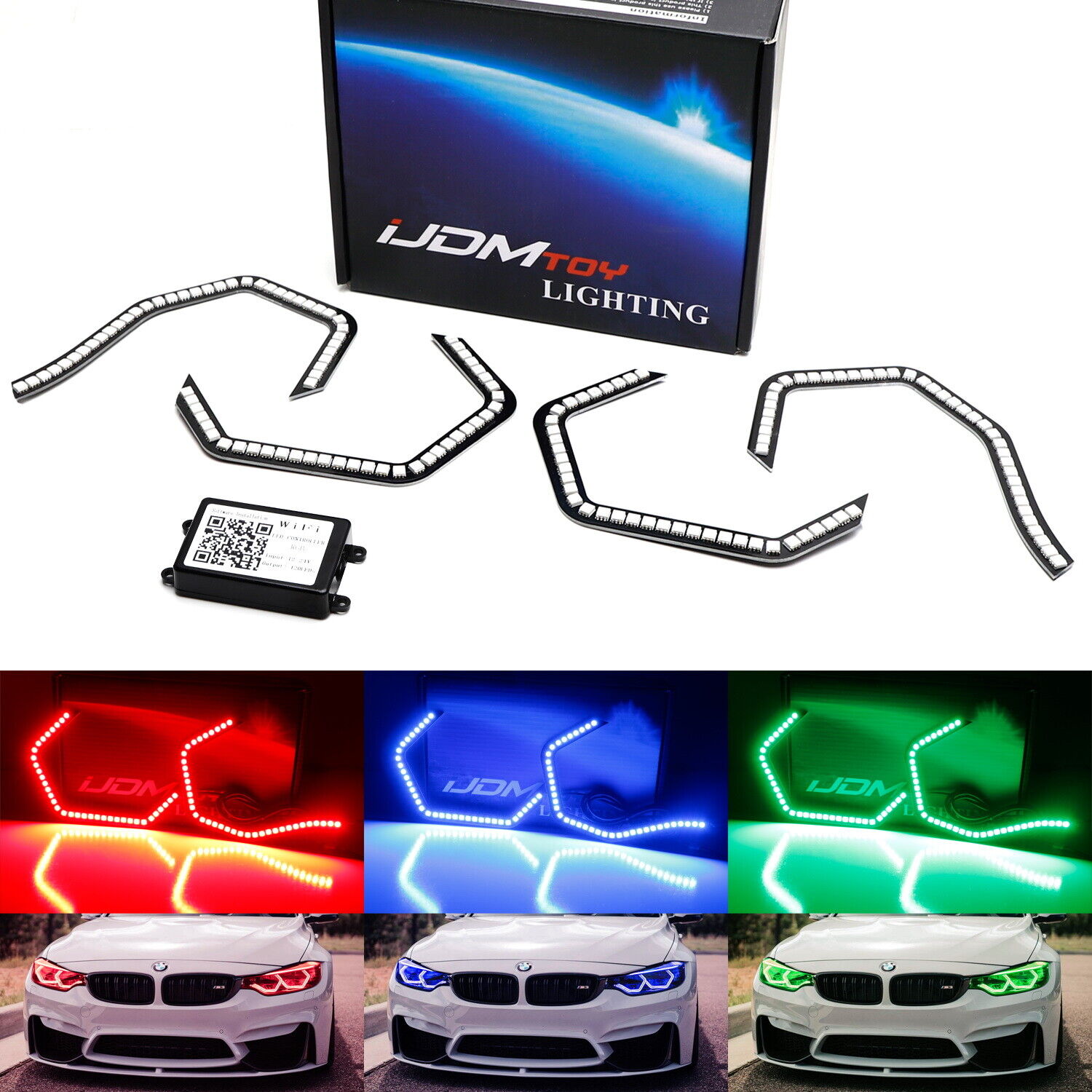 RGB Multi-Color Concept M4 Iconic Style LED Angel Eye Kit w/Relay Wiring For BMW