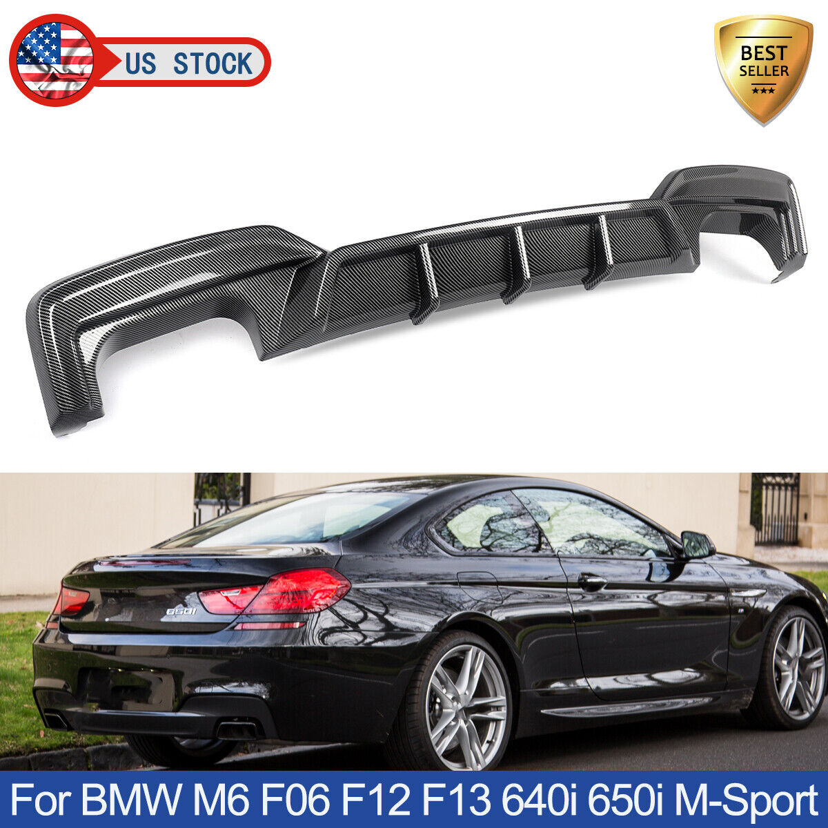 For BMW M6 F06 F12 F13 640i 650i M-Sport Carbon Fiber Rear Bumper Diffuser Lip