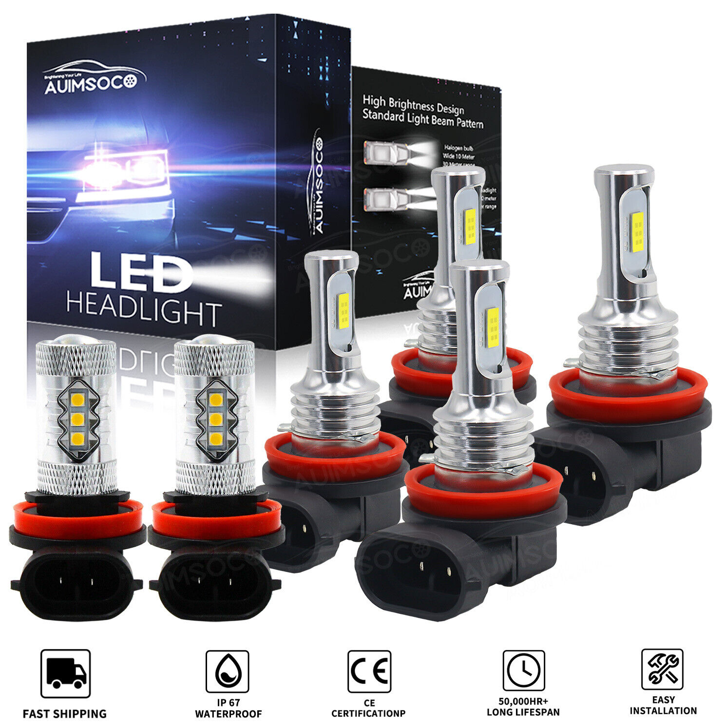 For Chevrolet Impala 2006-2013 Combo LED Headlight High&Low+Fog Light Bulbs Kit
