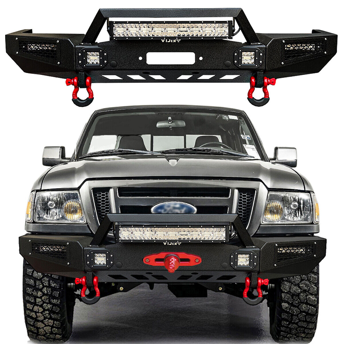 For 1998-2011 Ford Ranger Front or Rear Bumper with D-Rings & LED Lights
