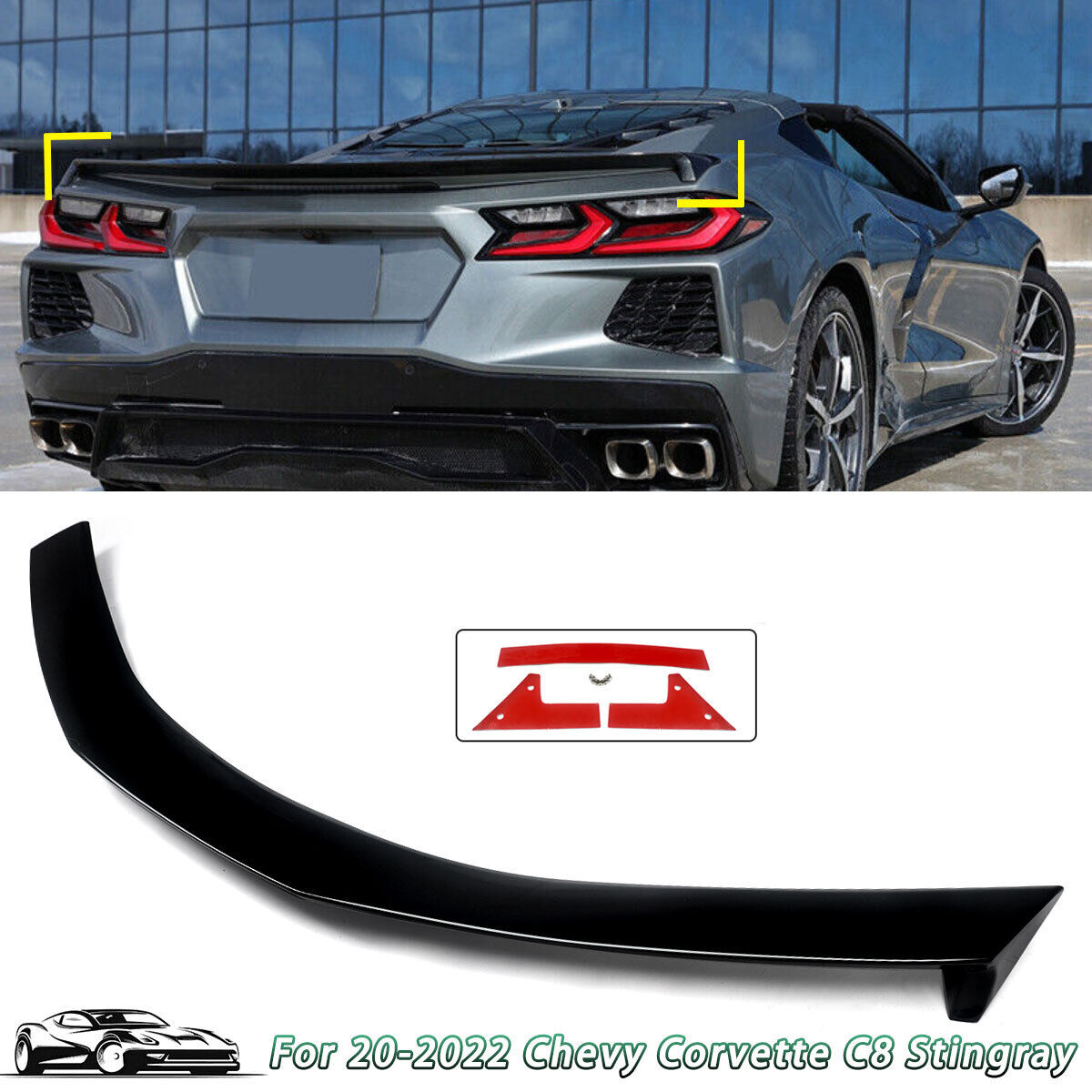 For 20+ Corvette C8 Rear Trunk Lid Wing Spoiler Z51 Low Profile Style Gloss ABS