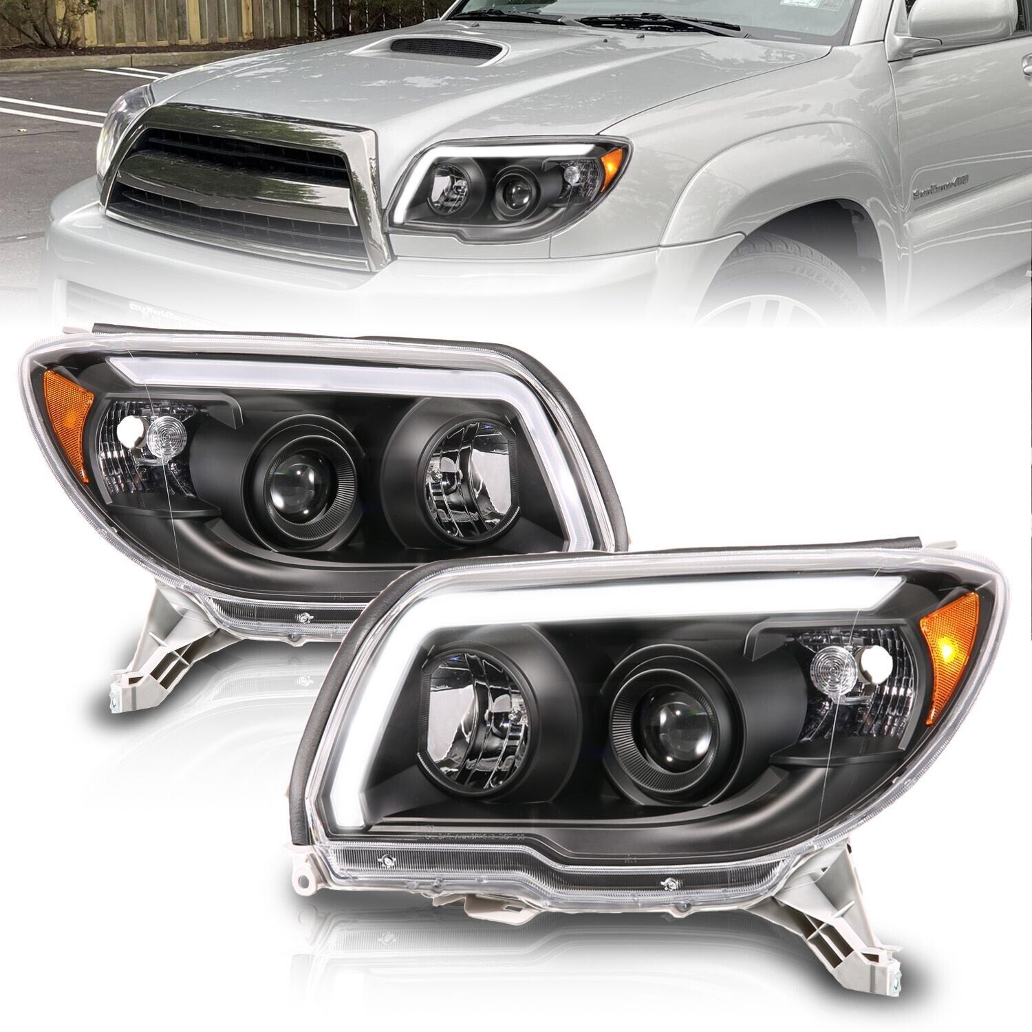 For TOYOTA 4 RUNNER 06-09 PROJECTOR HEADLIGHTS PLANK STYLE BLACK 111616