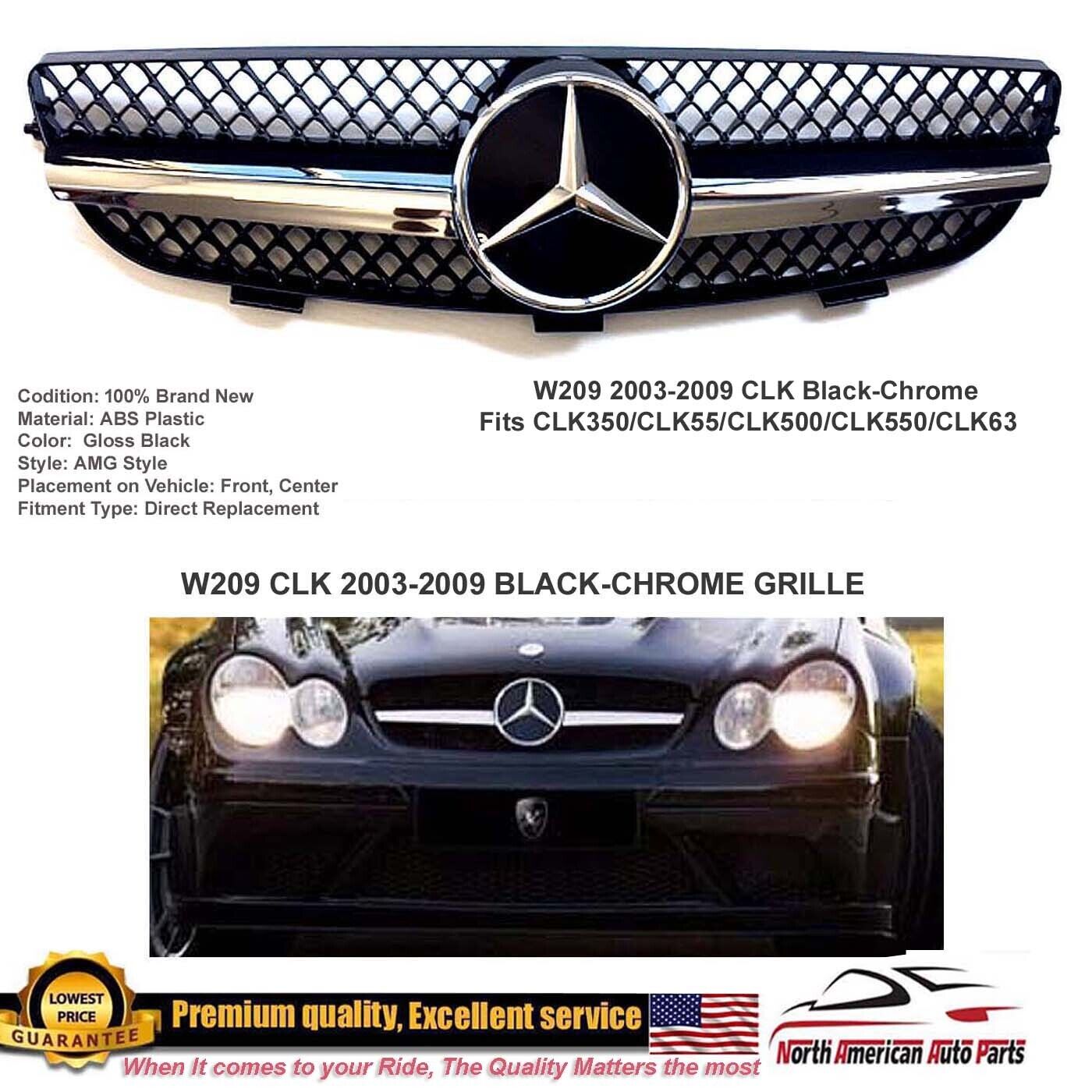 Black Chrome Front Grille AMG Style Emblem 2003-2009 CLK320 CLK55 CLK500