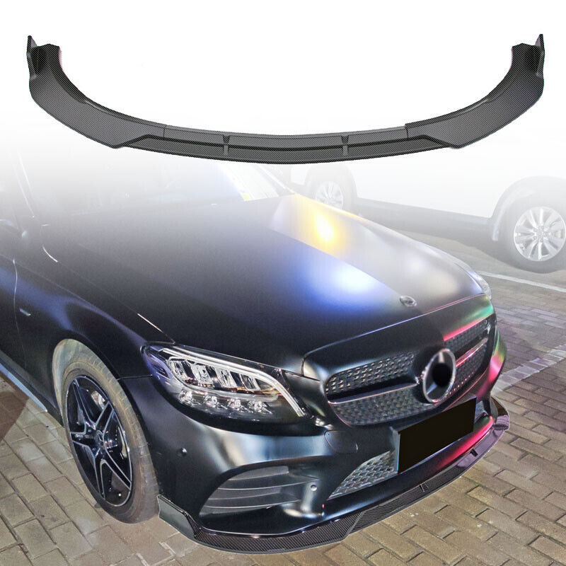 For W205 2019-2021 C300 C200 Front Bumper Lip Spoiler Body Kit Carbon Style