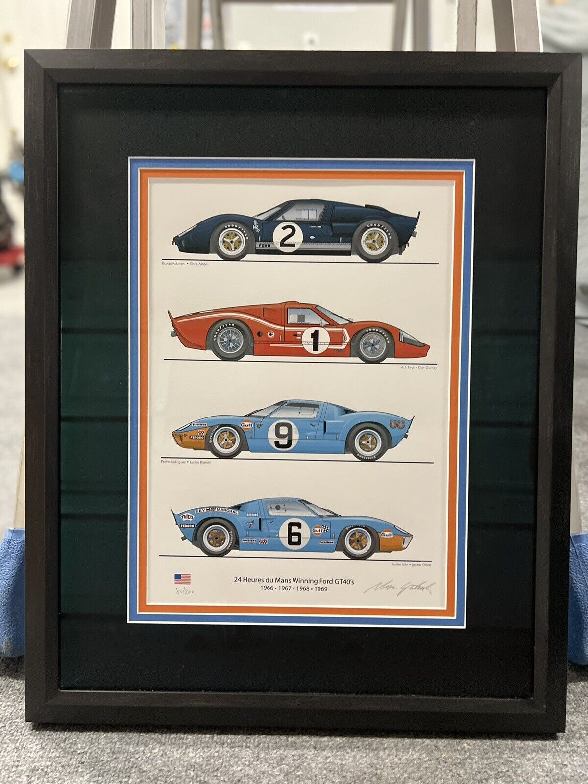 Ford GT40(Ken Miles) 24Hrs Le Mans 427, Ford GT40 Winners Custom Framed Artwork