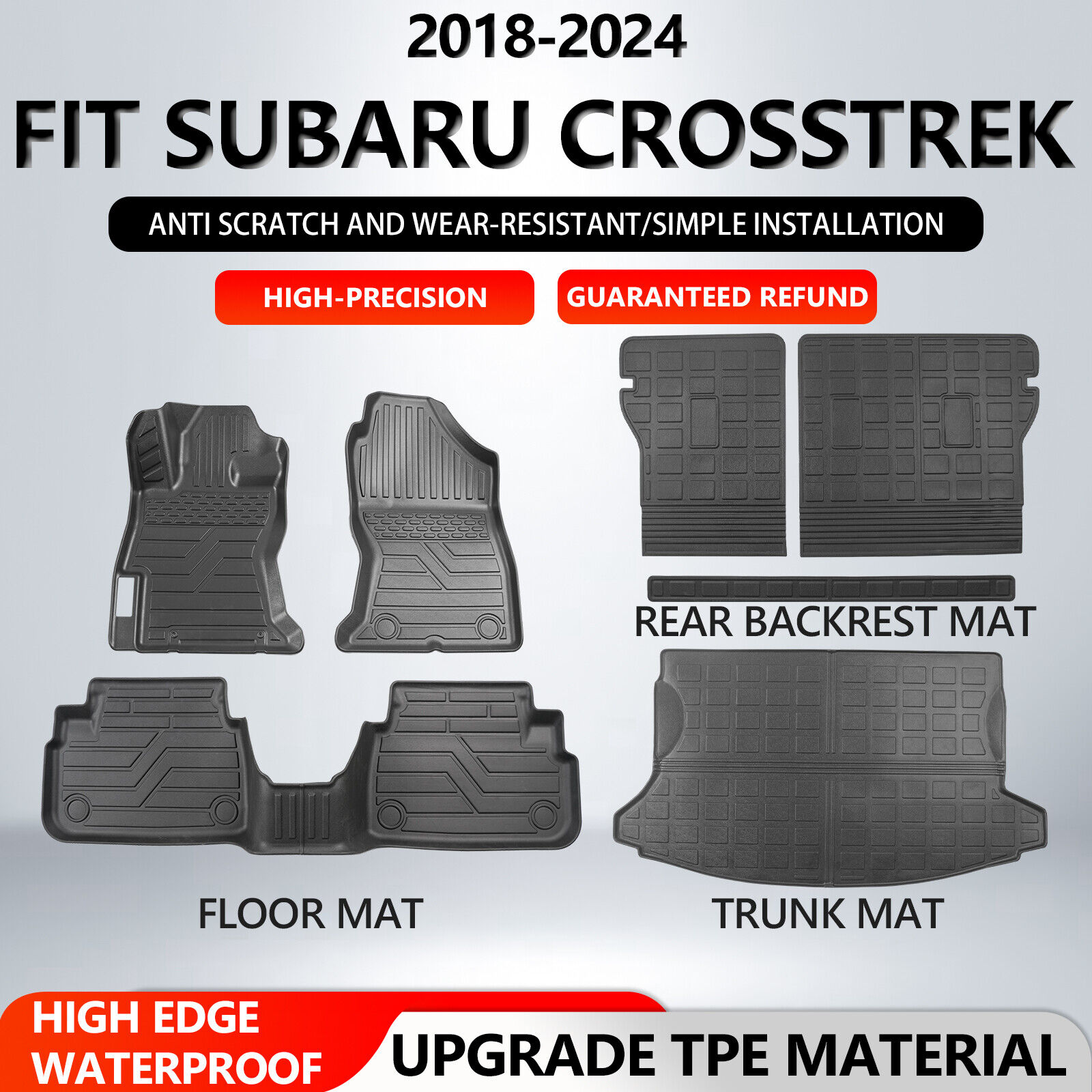 For 2018-2024 Subaru Crosstrek/XV Anti-Slip Cargo Liners Trunk Mat Backrest Mats