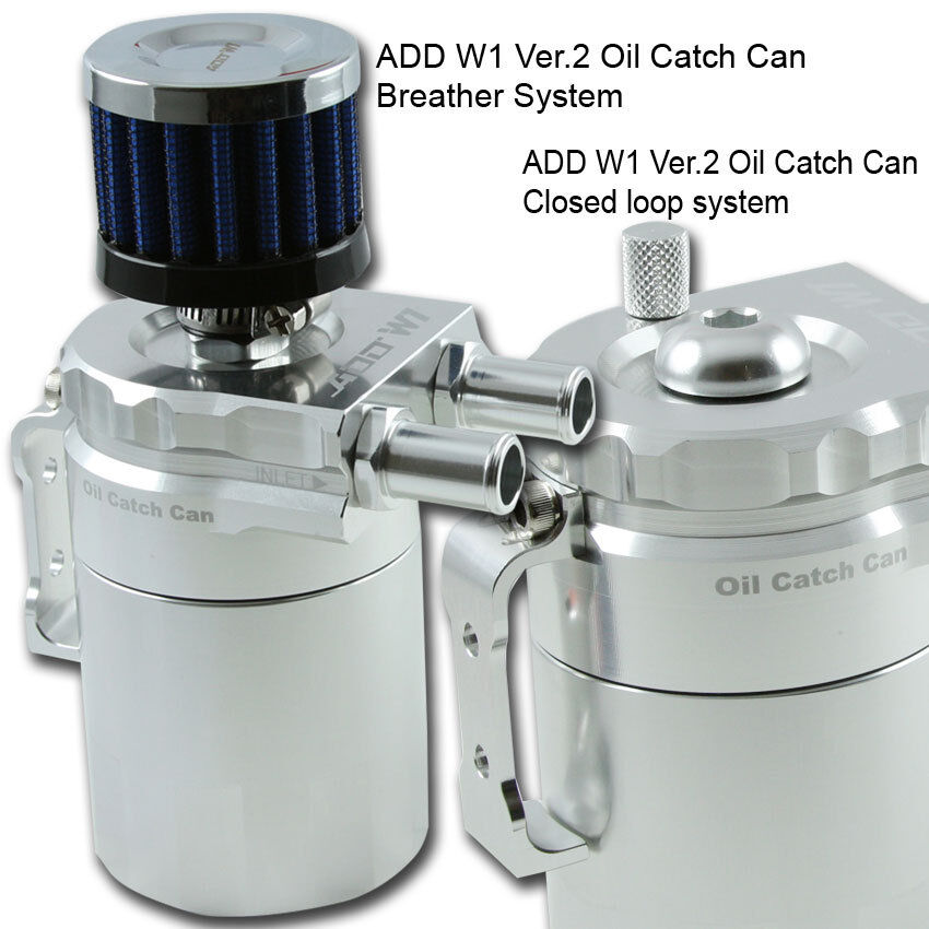 ADD W1 Baffled Universal Aluminum Oil Catch can Reservoir Tank Ver.2 - Silver