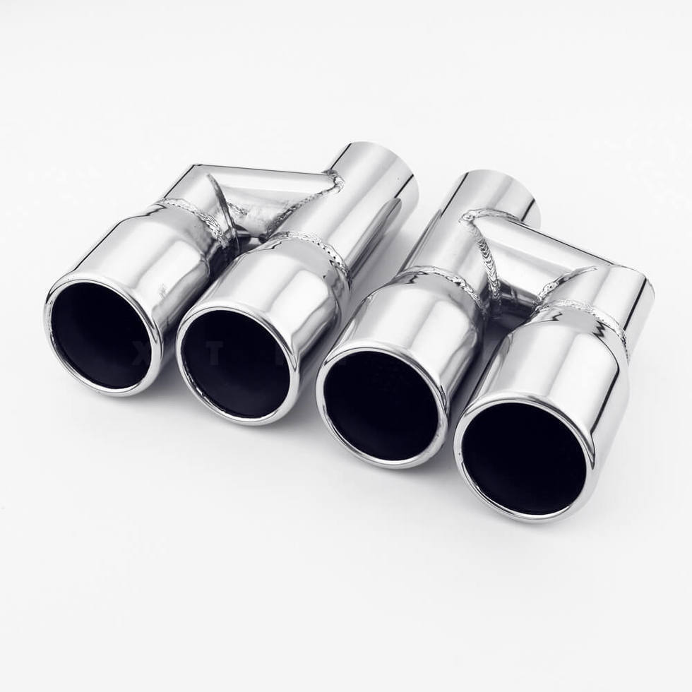 Offset Pipe Design QUAD 3 inch Out Stainless Exhaust Tips 2.25 inch In Resonated