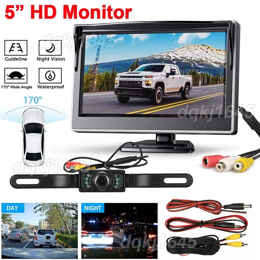 5\'\' HD Monitor Car Rear View Backup Camera Parking System Kit IR Night Vision