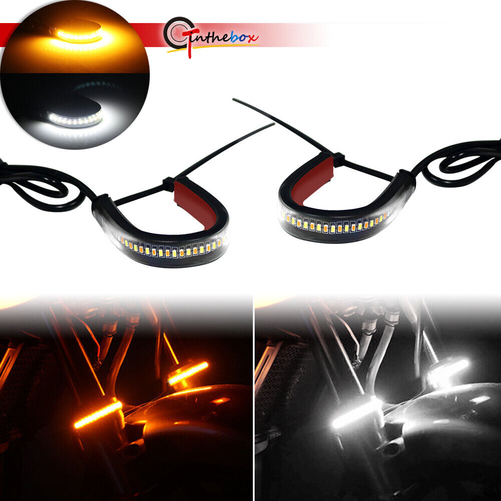 2pcs Switchback W/A LED Fork Turn Signal Daytime Fit Motorcycle DRL Light Strips