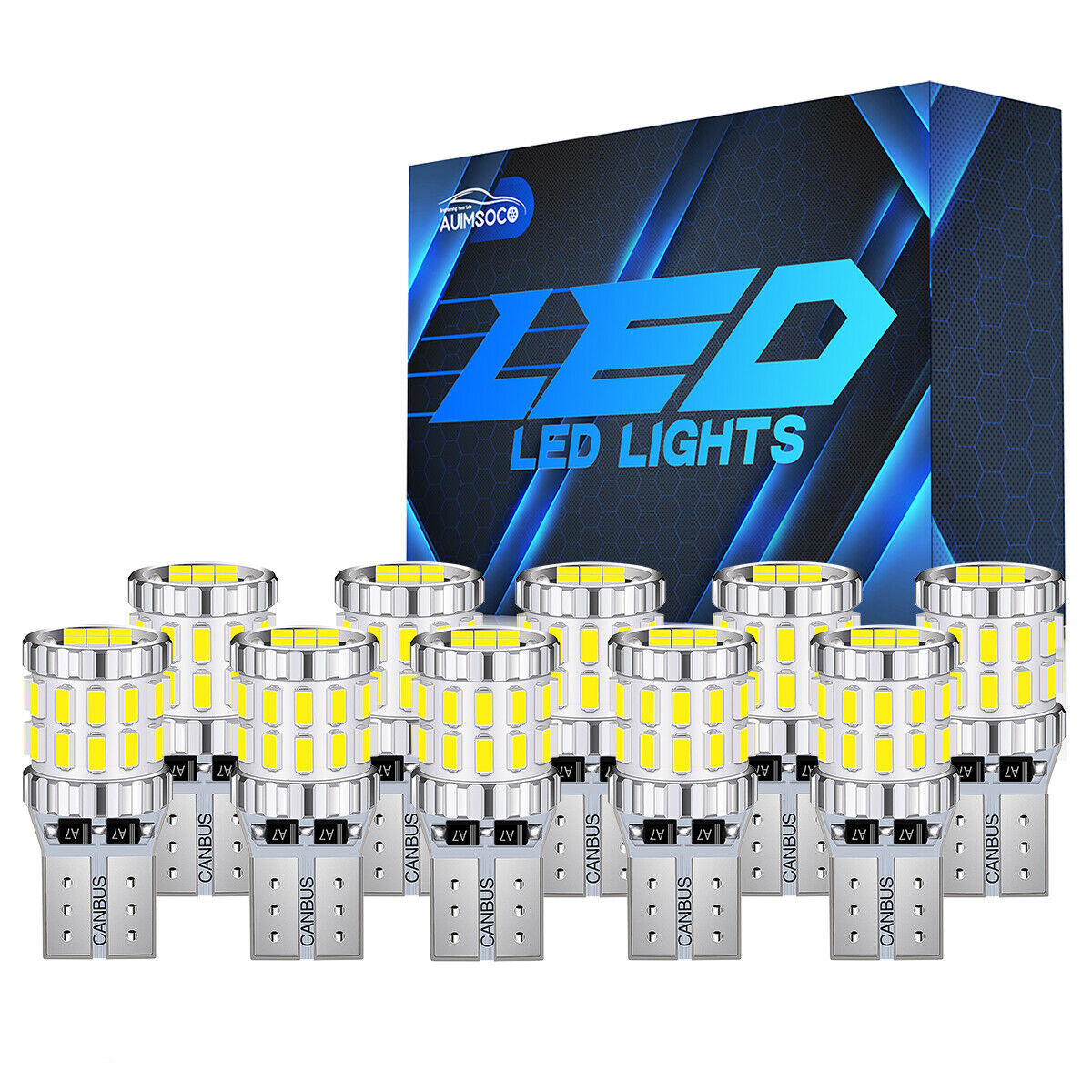10PCs 10 LED License Plate/Map Light Bulbs Fit Size 194 168 2825 W5W White