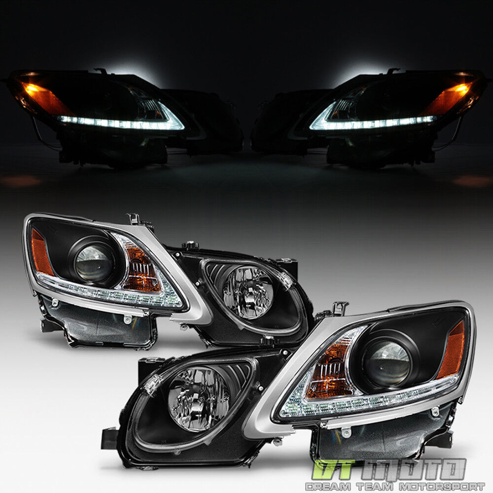 For Blk 2006-2011 Lexus GS300 GS350 HID Xenon LED Strip DRL Headlights Headlamps