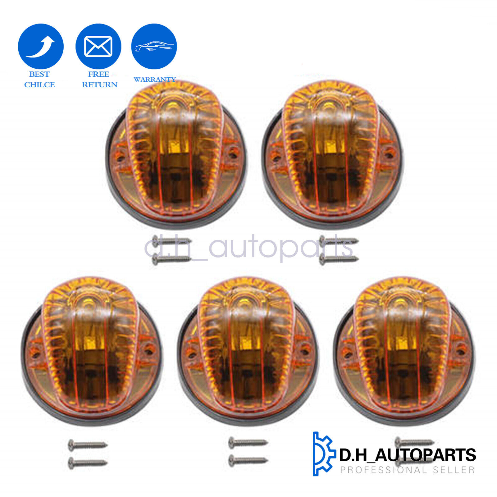 5PCS For 73-87 Chevy GMC C/K Cab Marker Light Covers + Base Housing + Amber LED