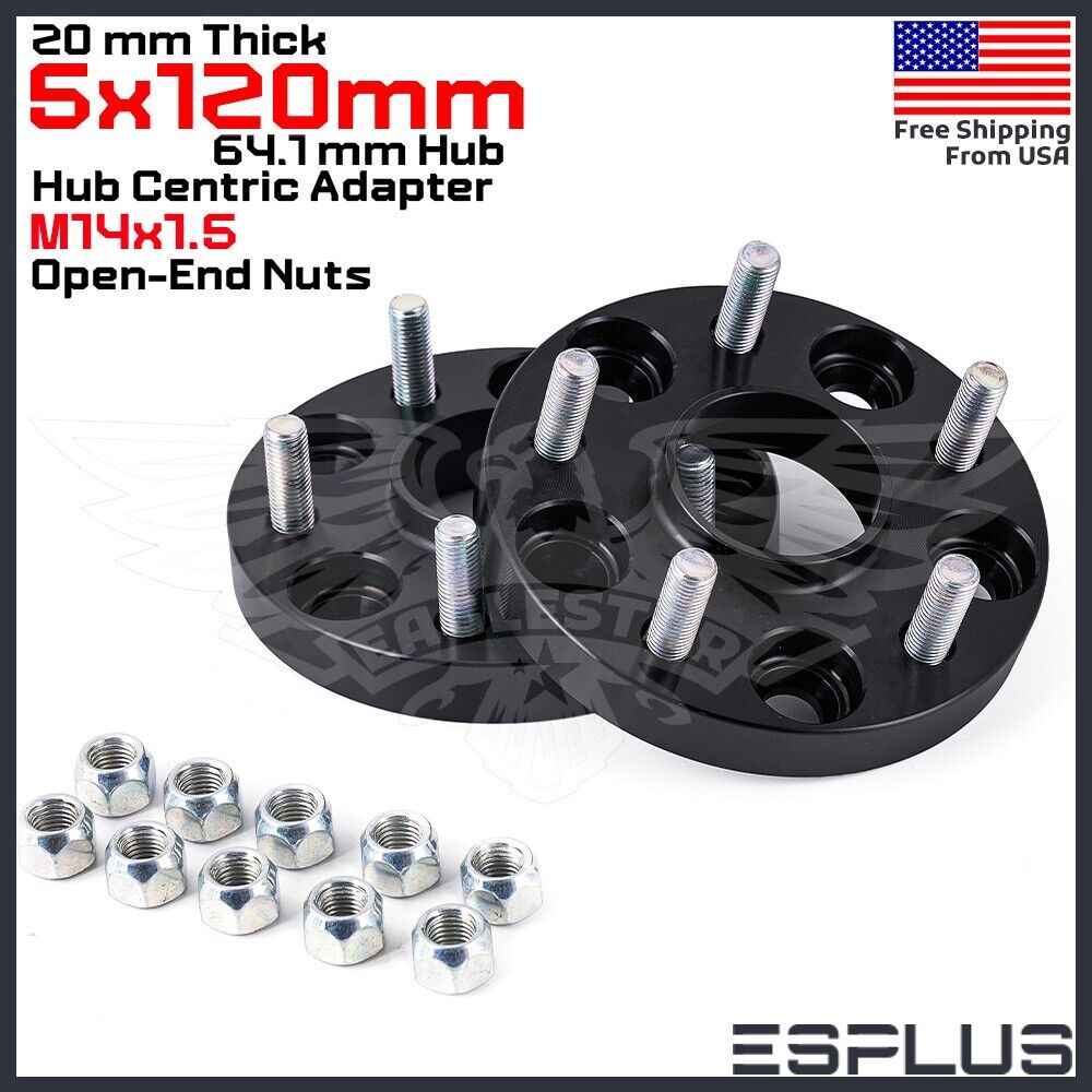 2 PC 20mm HUB CENTRIC WHEEL SPACER 5X120 CB 64.1mm 14x1.5 FIT Chevy Cadillac etc