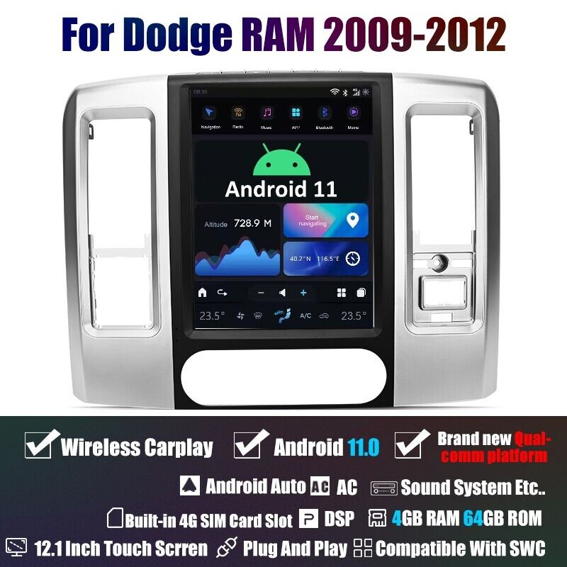 Android 11.0 Car Stereo Radio Tesla Screen For Dodge RAM 2008-2011 Car-Play GPS