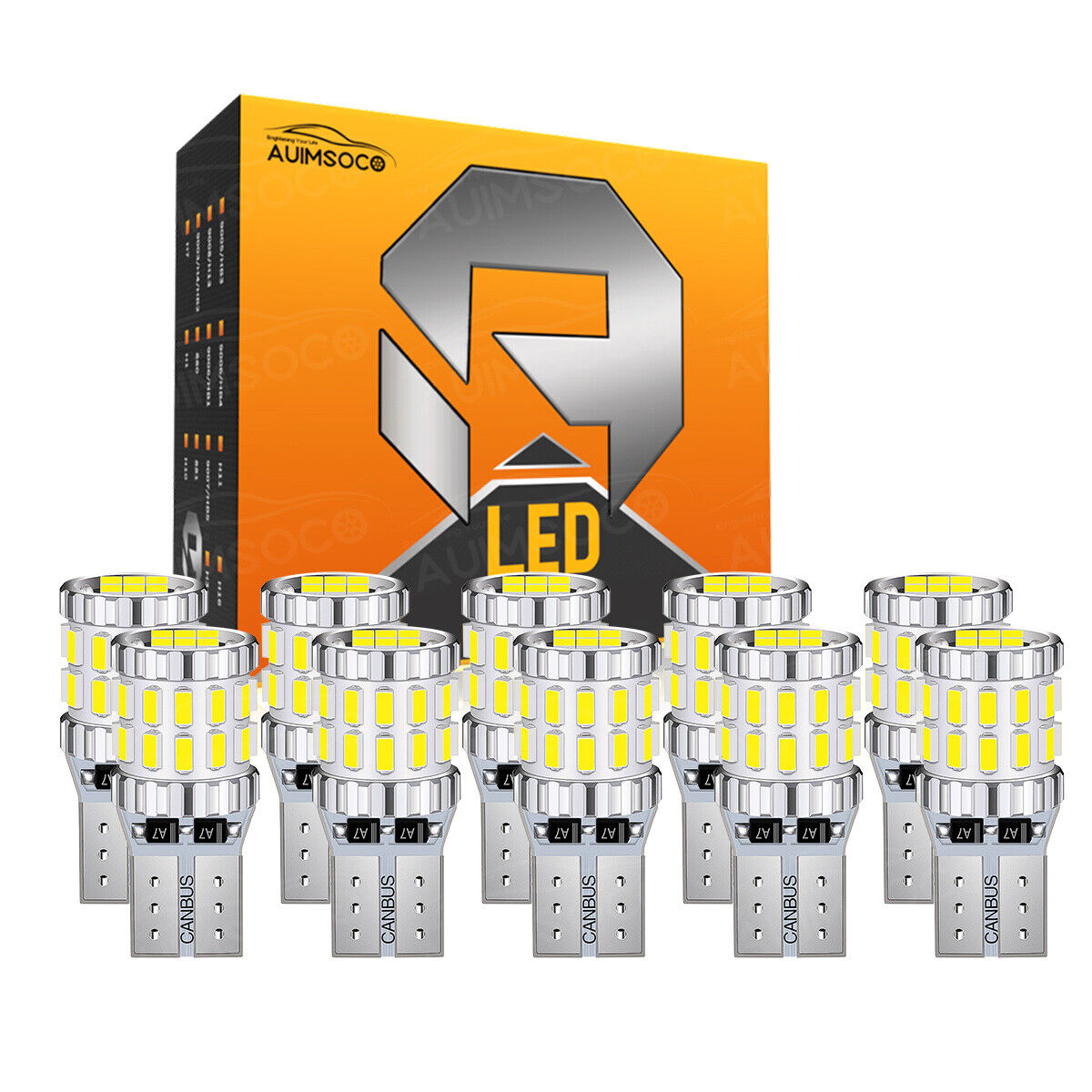 10x AUIMSOCO T10 LED License Plate/Map Light Bulb Fit Size 194 168 2825  White