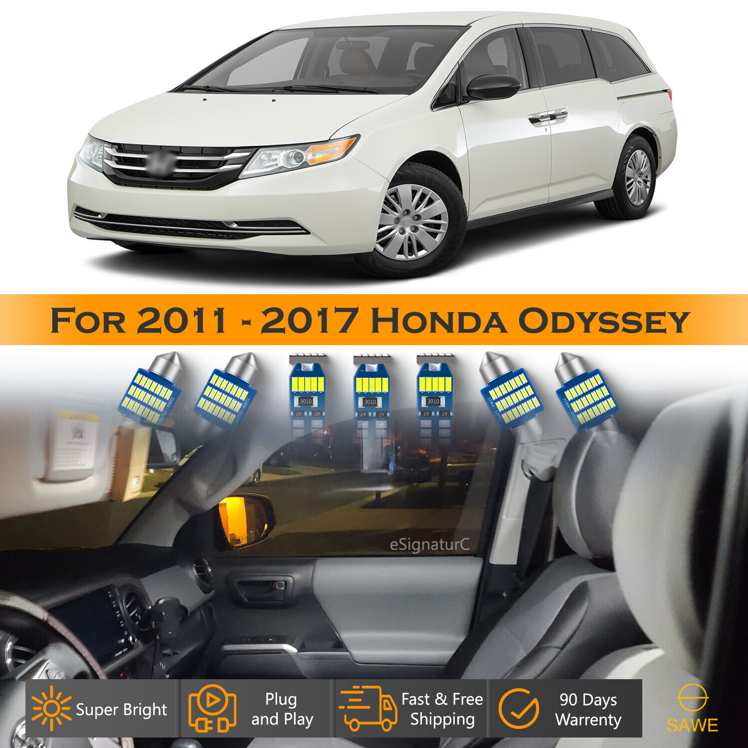 18 x Ultra White LED Interior Light Package Kit For 2011 - 2017 Honda Odyssey