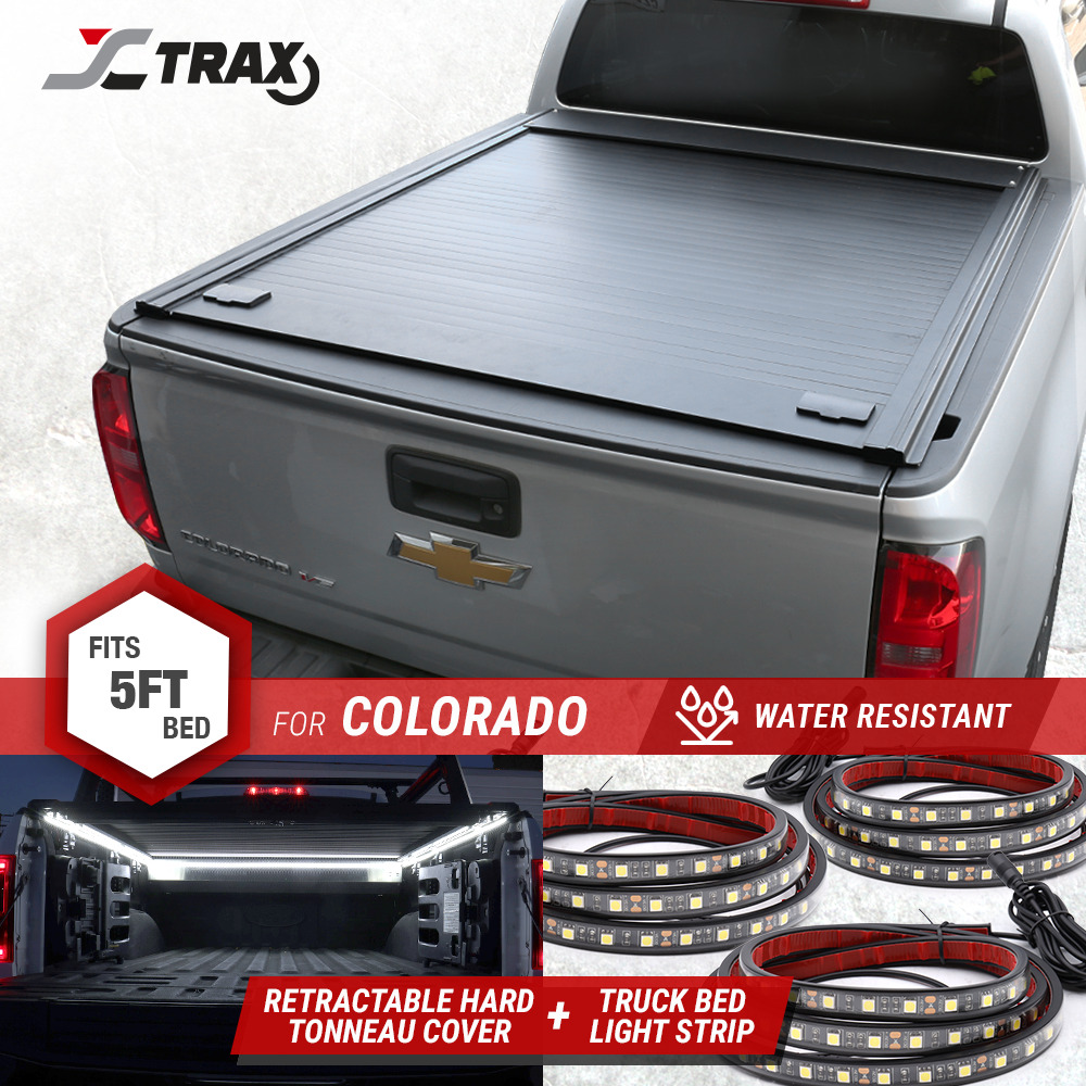 2014-24 Colorado/Canyon 5 ft Truck Bed Aluminum Retractable Cover + light strip