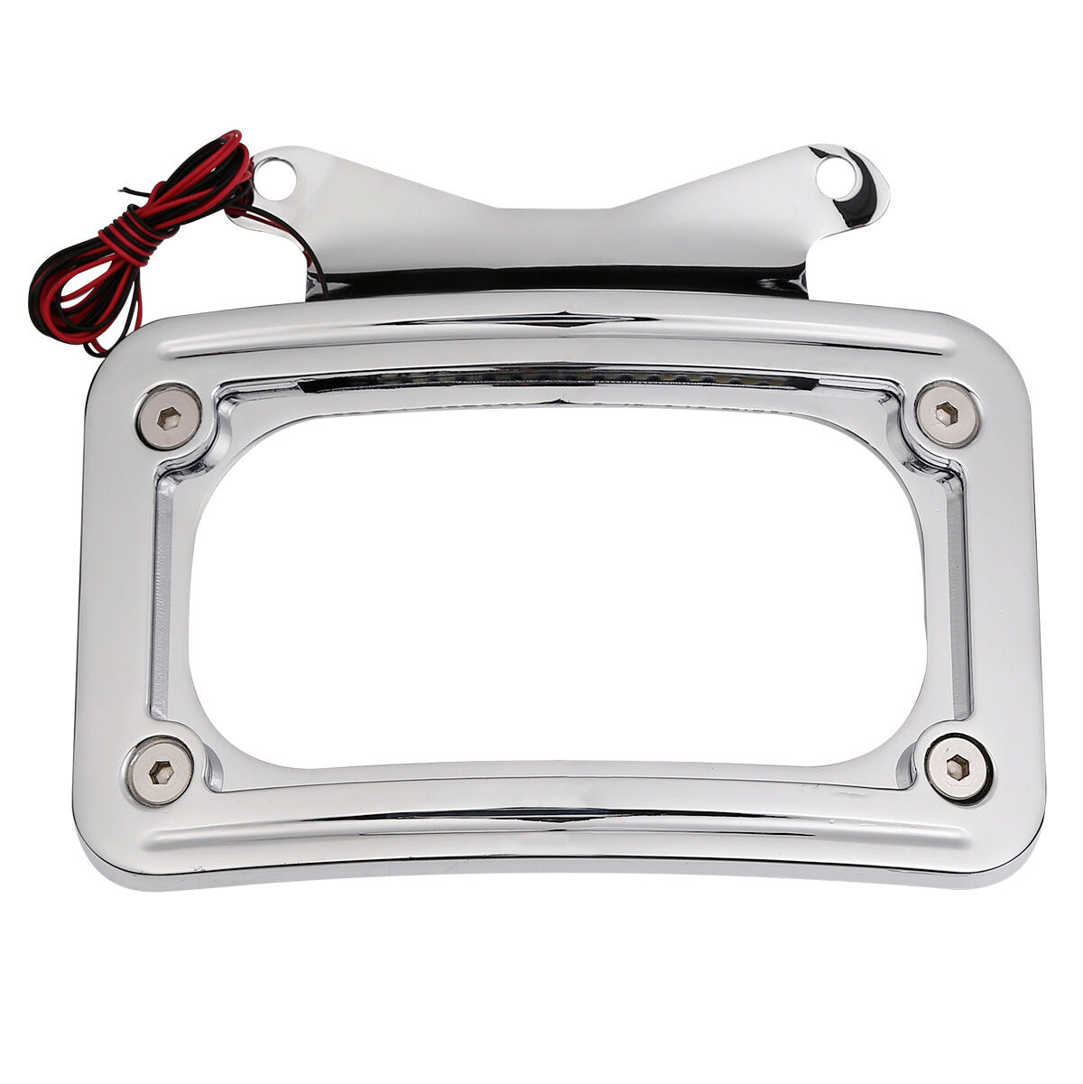 Chrome Curved Laydown License Plate Mount Frame w/ Light For Harley Street Glide