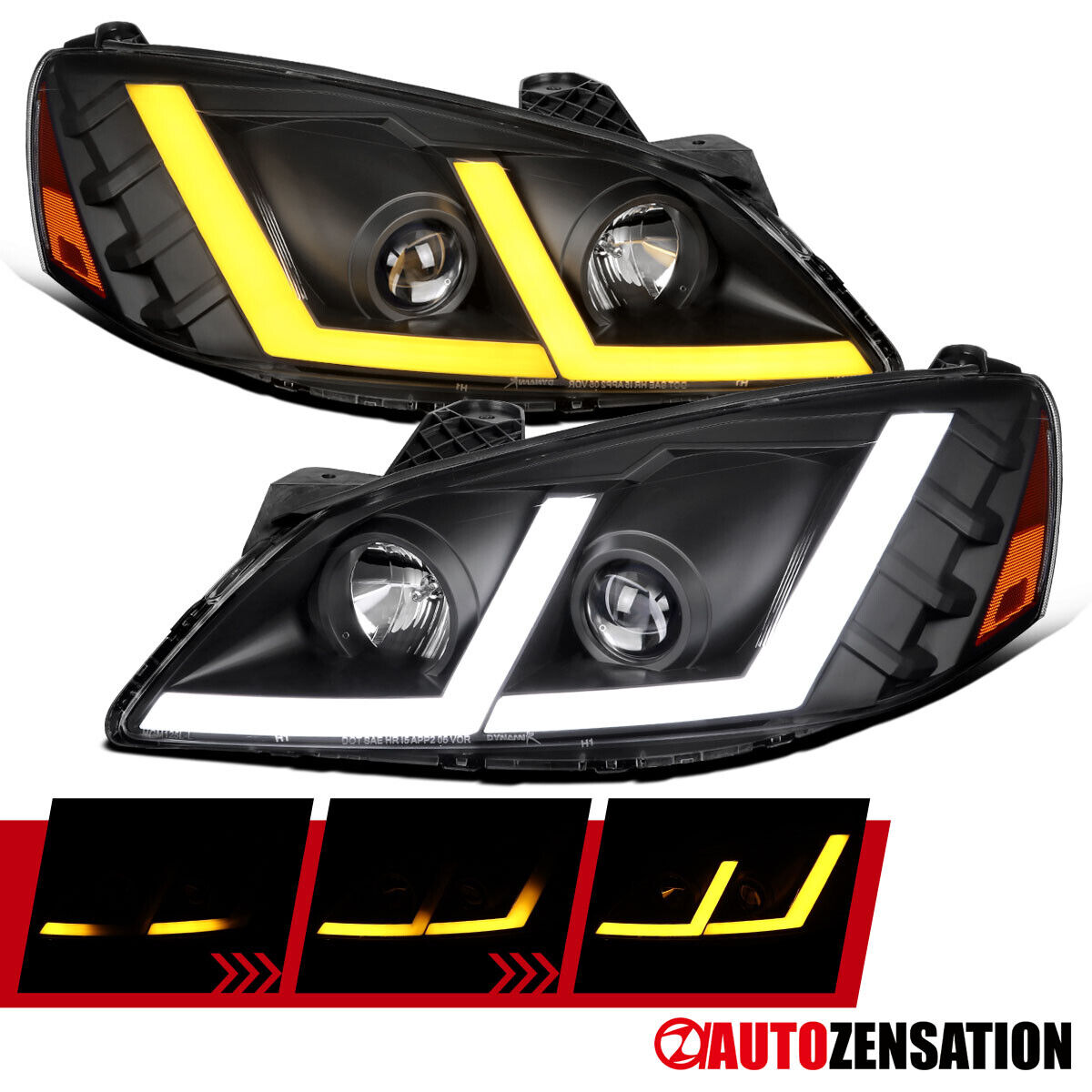 Fit 2005-2010 Pontiac G6 Black Projector Headlights Switchback LED Sequential