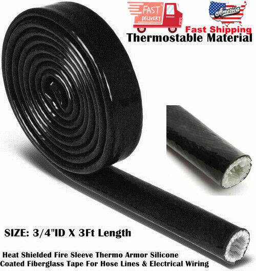 Black Fire Sleeve Braid Flame Heat Shield 3Ft  3/4