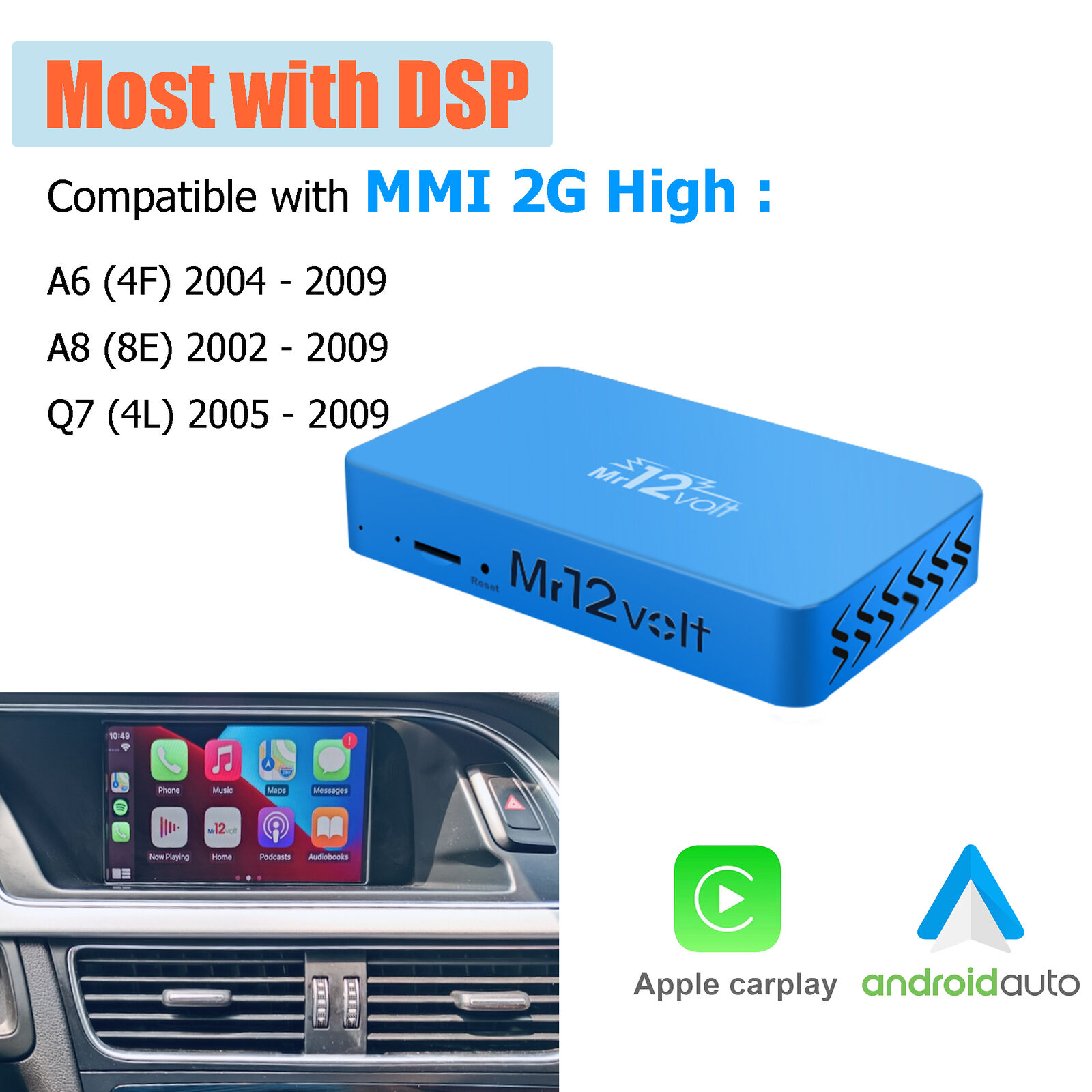 MR12Volt Carplay& Android Interface with DSP Fits Audi A6 A8 Q7 MMI 2G High