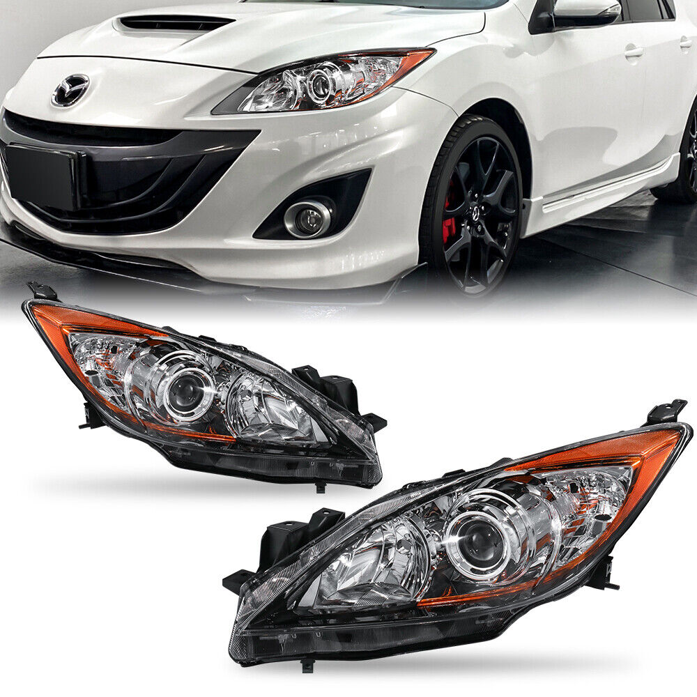 Pair LH+RH Chrome Headlights Front Lamp Clear Lens For 2010-2013 Mazda 3 Sport