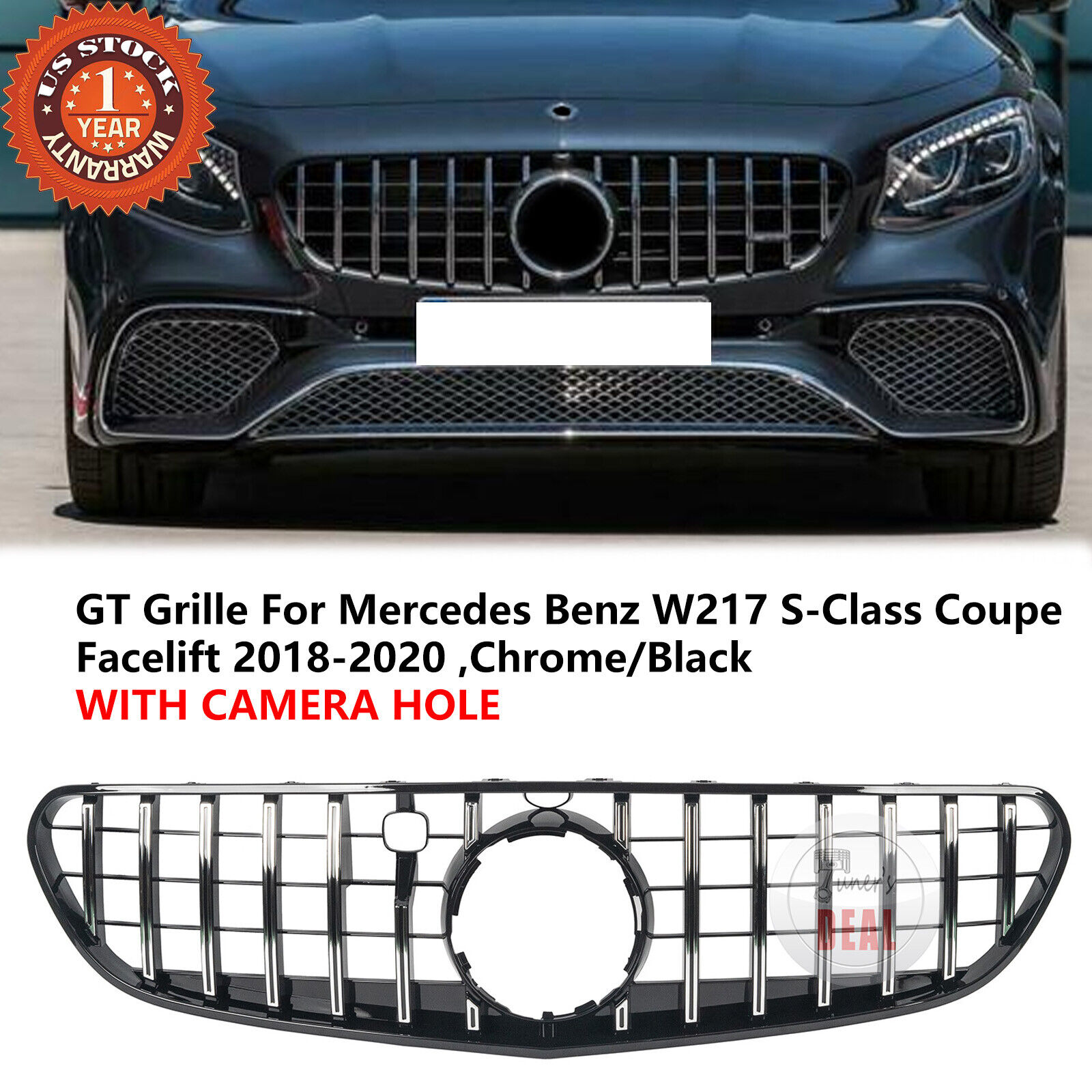Chrome+Black GT-R Grille For Mercedes-Benz W217 S-Class Coupe 2018-2020