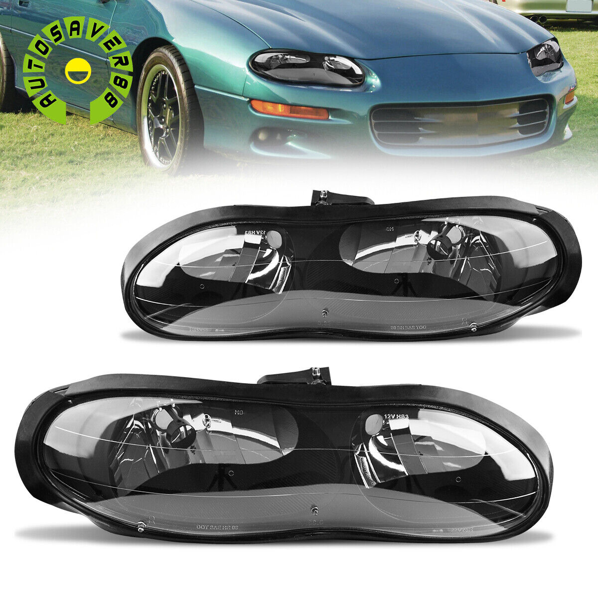 Fits For 1998-2002 Chevy Camaro Z28 Black Housing Headlights Replacement Lamps