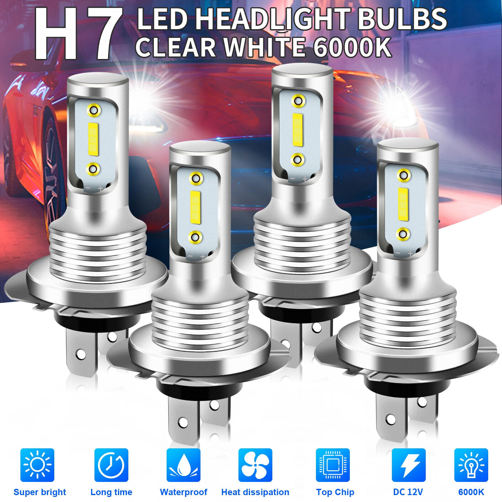 4X H7 LED Headlight Bulbs Conversion Kit High Low Beam 32000LM 6000K Super White