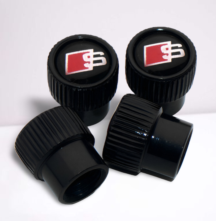 4pcs For Audi Black Wheel Tire Valve Caps Stems Air Caps Roundel Style S Line