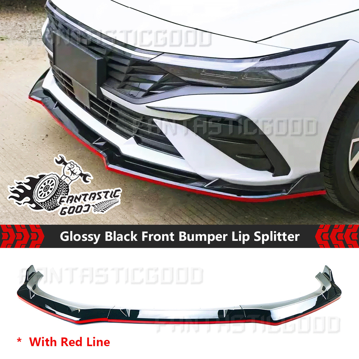 For Hyunday Elantra 2024+ V Style Front Bumper Lip Splitter Spoiler Red-Line Kit