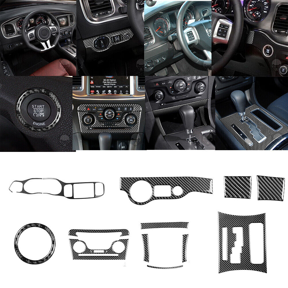 15Pcs Carbon Fiber Interior Full Set Cover Trim For Dodge Charger 2011-2014