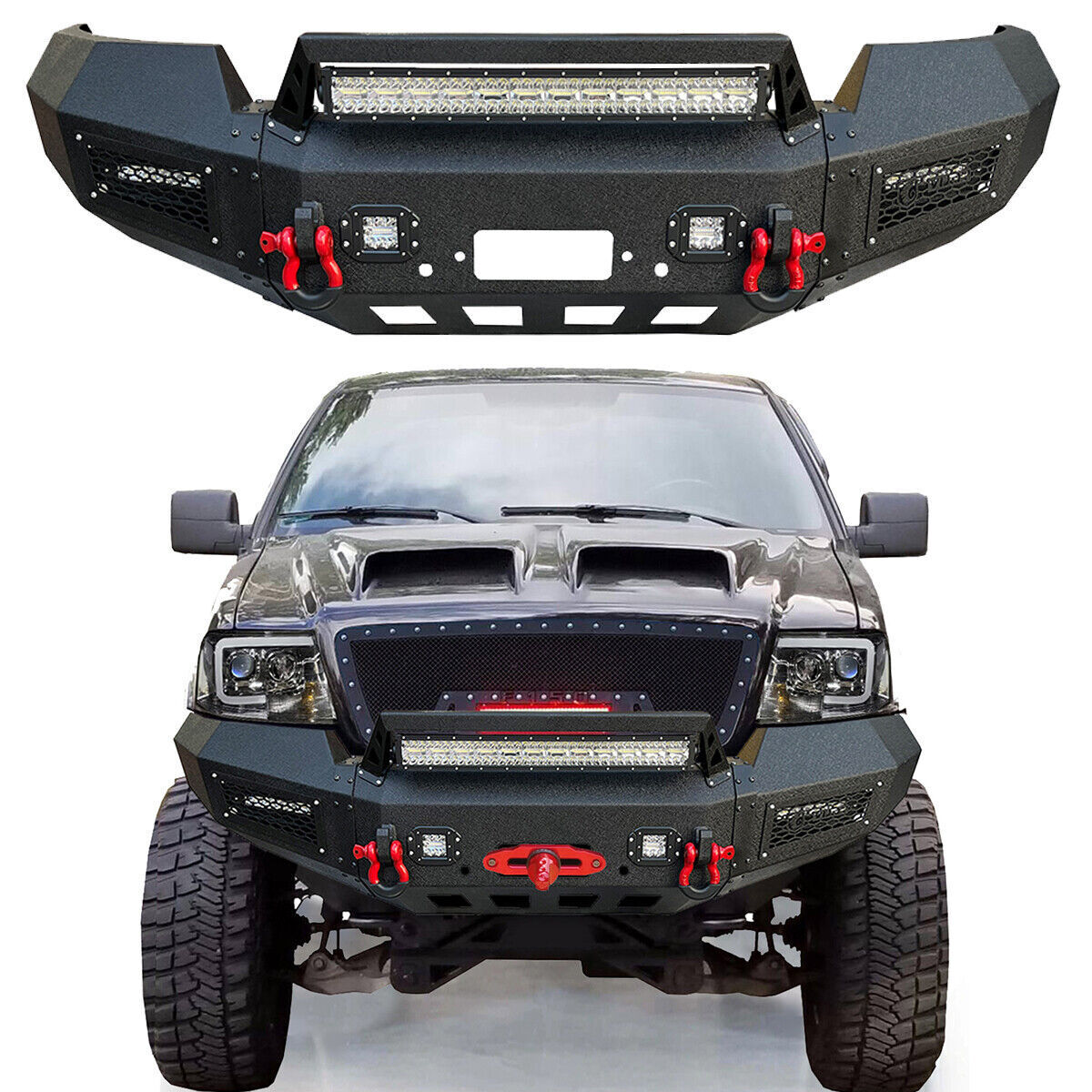 For 2006-2008 Ford F150 Steel Front or Rear Bumper with D-Rings & LED Lights